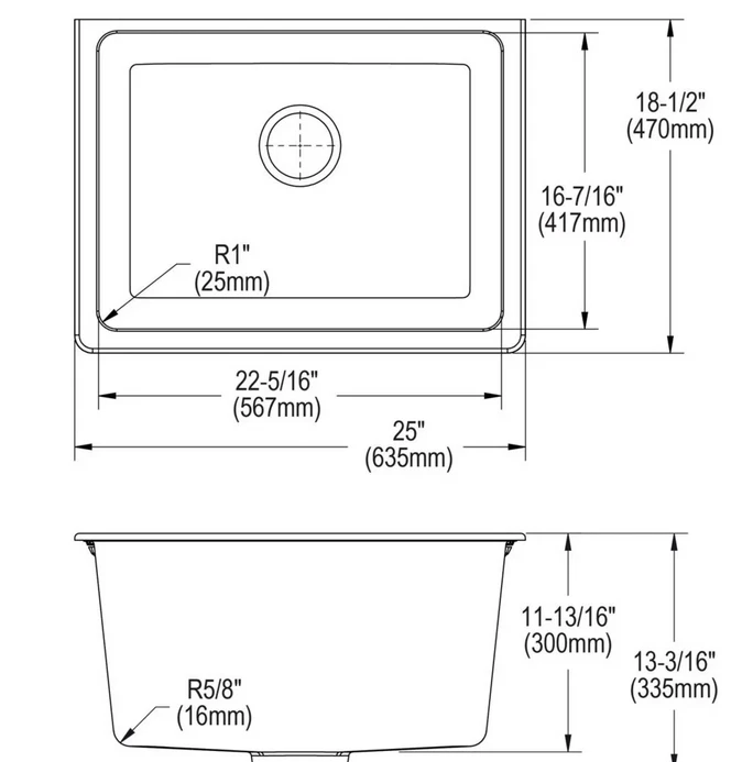 Elkay ELGU251912PDBK0 кварцевая классическая 25-дюймовая подвесная одинарная раковина для раковины белья черная - Изображение 2 из 4