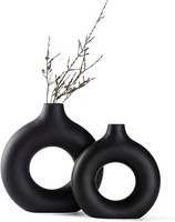 Keramikvase 2Er Set Schwarz Modern Boho Nordic Blumenvasen Groß Deko