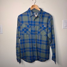 Salty Crew Plaid Flannel Shirt Men's SM Blue Green Casual Midweight