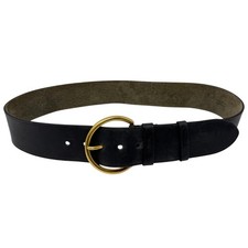 Prada Gold O Ring Black Leather Wide Waist Belt Size 36/90 Made in Italy