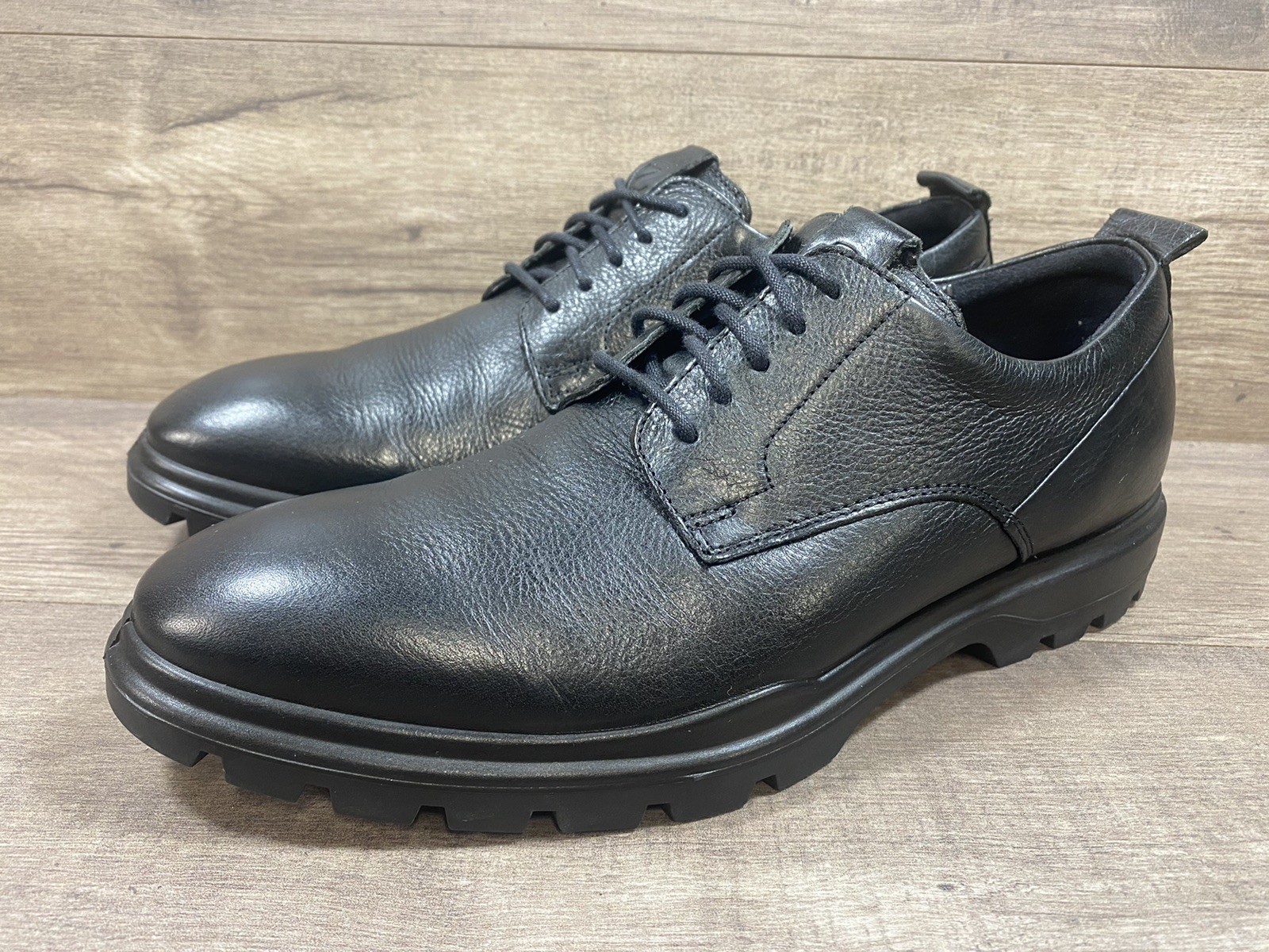 ECCO Citytray Avant Plain Toe Tie Black Dress Shoes Leather Mens Size 42 8 8.5