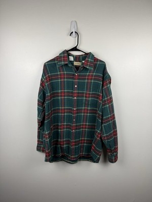 LLBean Men's Size X Large Regular Flannel Shirt One Pocket Green Red Outerwear