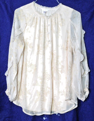 LC LAUREN CONRAD TUNIC BLOUSE ladies size 0X ivory gold long sleeves crinkle