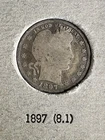 1897 Barber Liberty Head Quarter 90% Silver Philadelphia Mint US Coin Auction NR