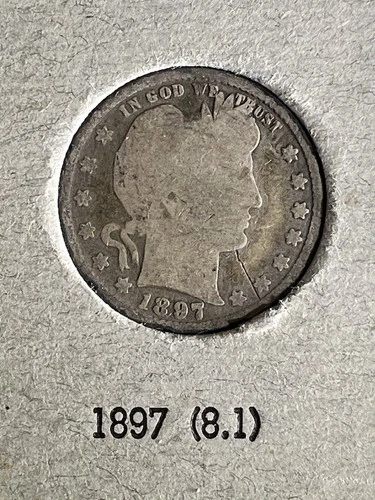 1897 Barber Liberty Head Quarter 90% Silver Philadelphia Mint US Coin Auction NR