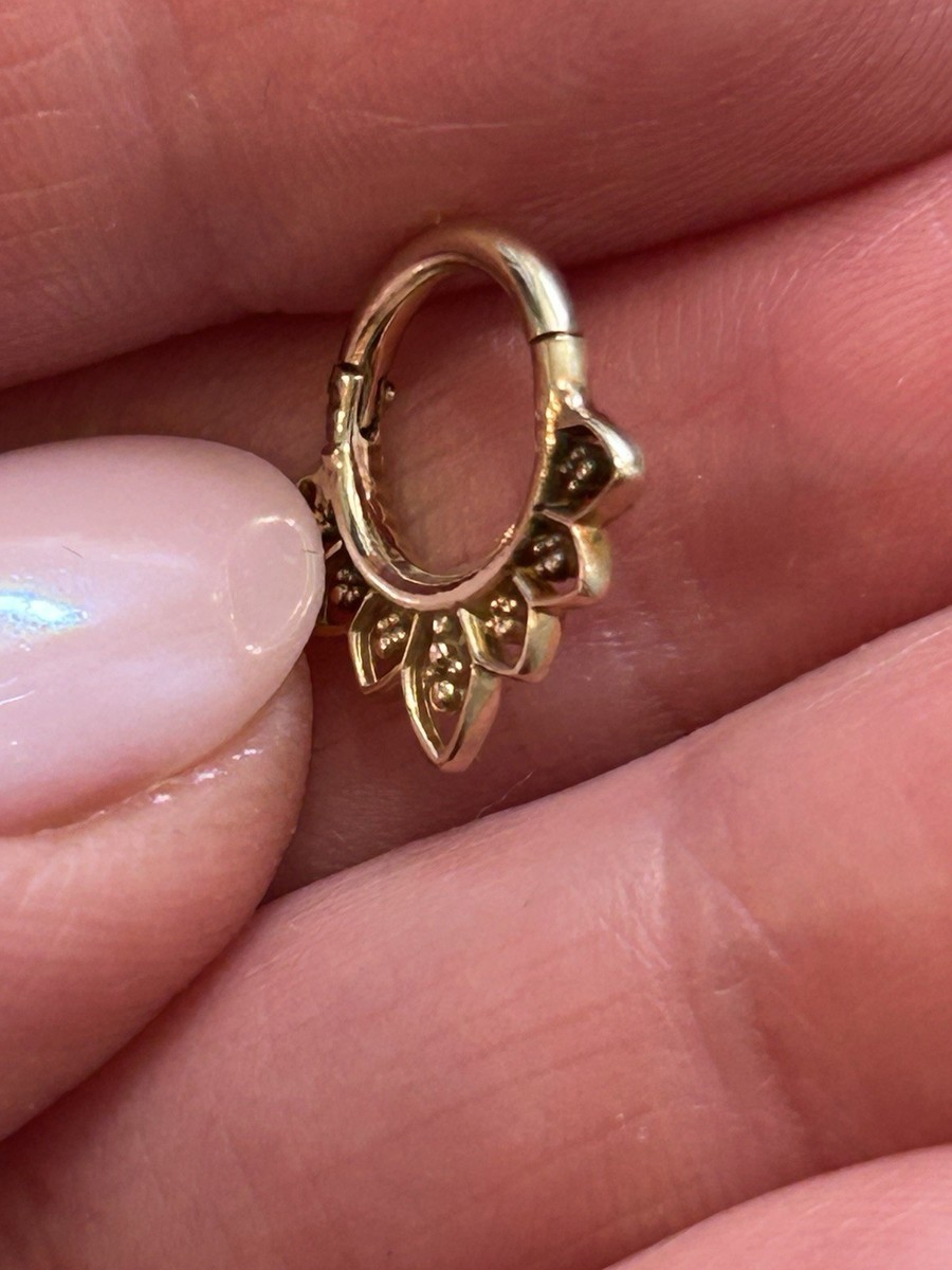 14k Y gold 14g 8mm Indigo Beaded septum clicker by MAYA jewelry View 5