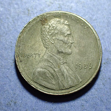 Unplated 1986 Lincoln cent  Missing Copper Plating  AU