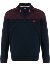 Image of HUGO BOSS Mens Blue & Red 1/4 Zip Zakop Pullover Sweatshirt Medium BNWT C2045