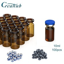 100Pcs 10ml Amber Glass Vials Headspace Vials w/ Flip Caps Sample Vials