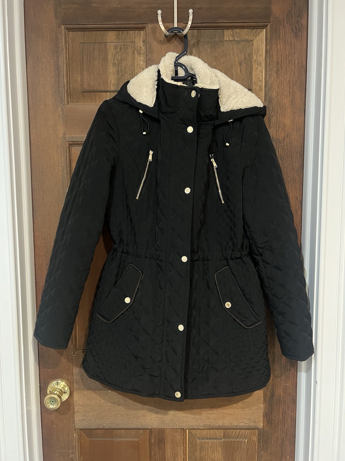 Laundry By Design Medium Black Quilted High Neck Jacket Polyester Sinched Waist