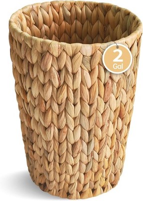 Wicker Trash Can,Small Bathroom Trash Can,Water Hyacinth Wicker Waste Basket for