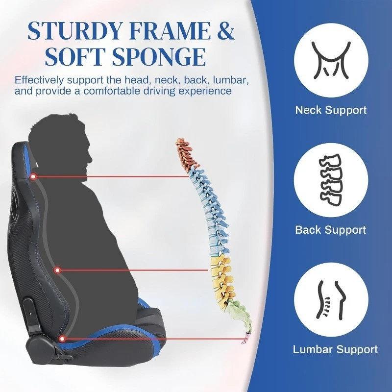 Пара гоночных сидений с креплением для Chevy ПВХ кожа с двойным слайдером ковшеобразное сиденье - Изображение 3 из 4