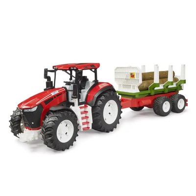 bruder 03453 ROADMAX Traktor mit Rückeanhänger und 3 Baumstämmen