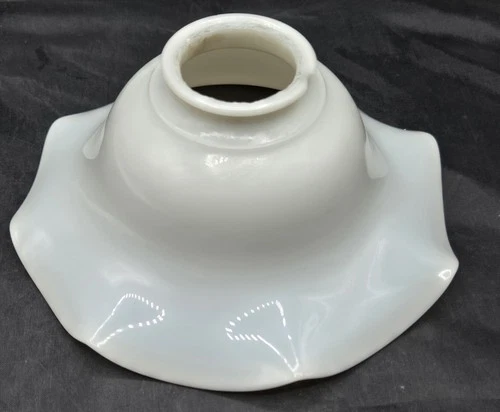White Milk Glass Ruffle Petticoat Lamp Shade 2-3/16" fitter Antique