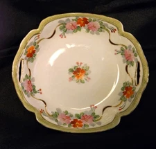 Nippon Hand-Painted Porcelain Trinket Candy Dish Floral & Gold Accents 5"x5.5"