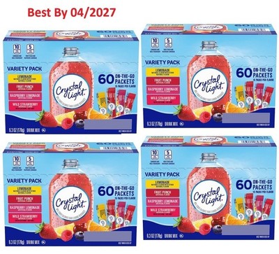 4-PACK Crystal Light On-The-Go Powdered Drink Mix Variety 60 counts each
