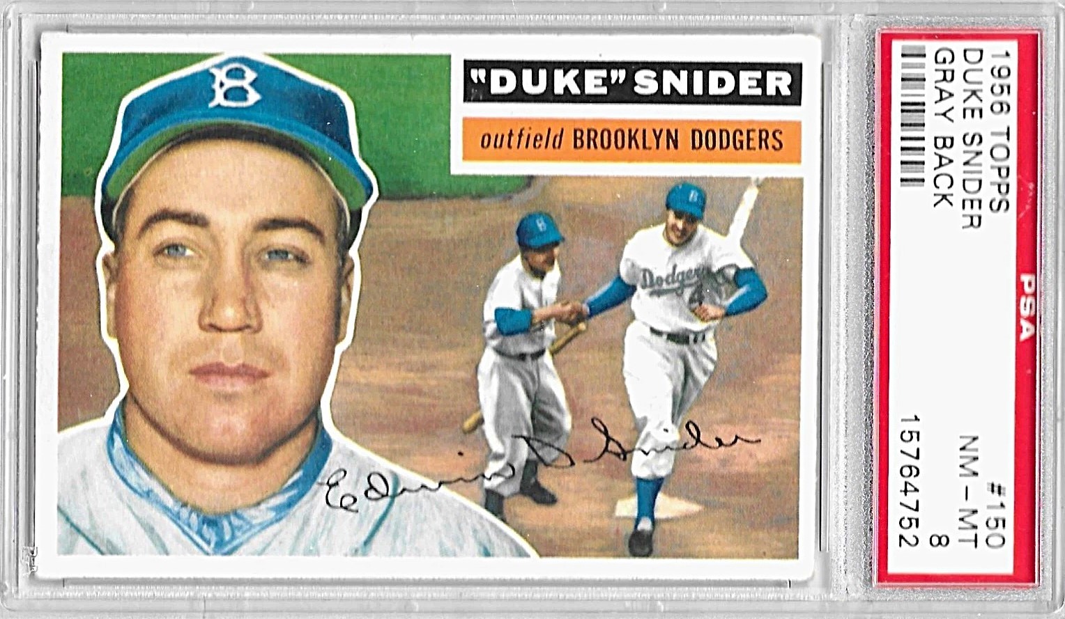 1956 TOPPS 150 DUKE SNIDER VINTAGE HALL OF FAME DODGERS BASEBALL CARD NMMT PSA 8