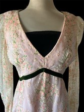 Vintage Handcrafted Prairie/Cottage Core Floral Pastel Pink Maxi Dress Size S/M