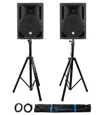  2 Rockville RPG10BT 10" 1200w Powered BlueTooth/USB DJ Speakers Stands Cables