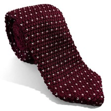 V-Tip Burgundy Polka Dot Knitted Tie Handmade 