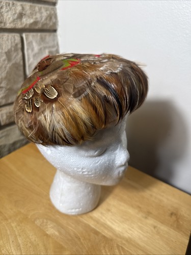 Vintage EVELYN VARON Women's Feather Pillbox Hat Union Made Stunning