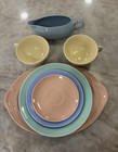 Lu-Ray Pastels Ceramic Dinnerware Lot: Plates, 2 Cups & Gravy Boat USA 1930s — photo 1