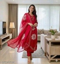 Indian Readymad Party Festive Wedding Cotton Kurta Kurti Pant Set for Women's Gi