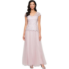 Alex Evenings Long V-Neck Embroidered Mother of The Bride Dress, Light Pink, 14R