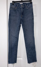 Good American Good Legs Straight Raw Hem Medium Wash Denim Jeans Size 00/24