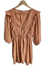 Zara Marsala Peach Ruffled Mini Dress With Balloon Sleeves Size Medium