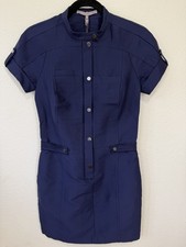Halston Heritage Dress Womens Size 0 Blue Utility Shirt Dress Snap Front