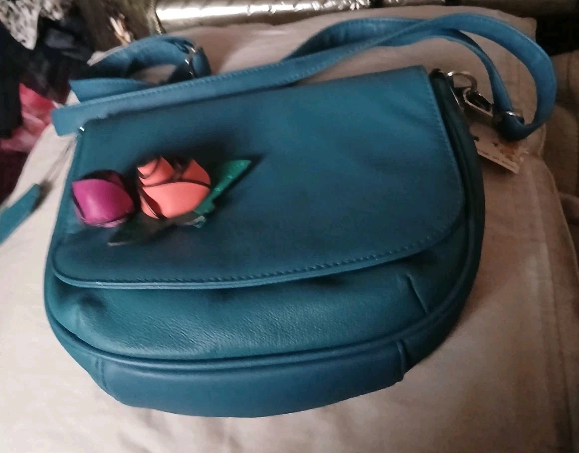 Petit Sac à Main Corsage En Cuir Véritable - Couleur Vert Fumé - Marque Casa Di Borse - Neuf Avec Étiquette