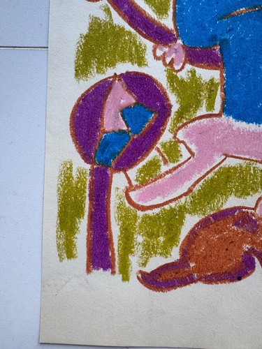 Vintage Abstract Outsider Art Colorful Figure Study Paper Postmodern 10 x 14 - Picture 8 of 12