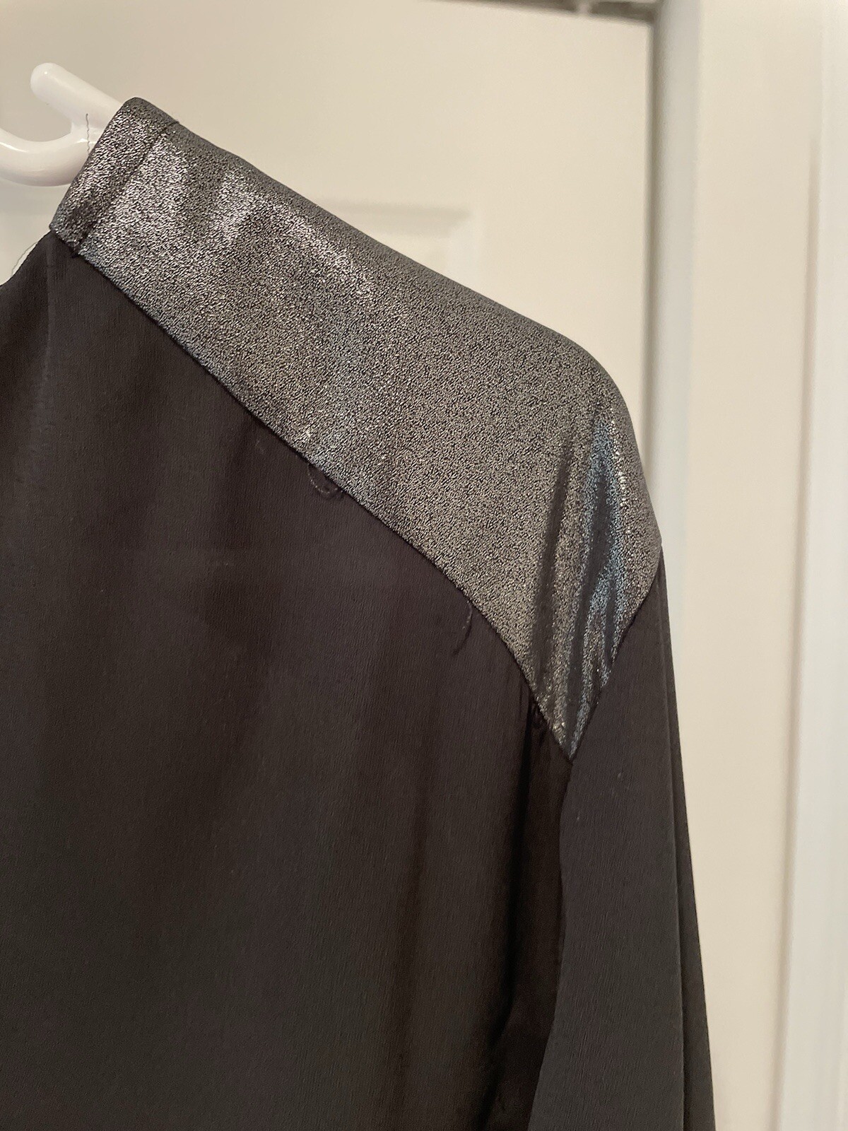 Chico’s Basic Black Button Up Blouse Foil Shoulde… - image 3