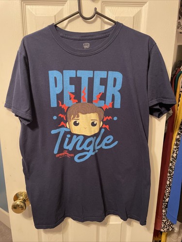 Peter Tingle Shirt Spiderman Far From Home Men's Blue Tee Size Large