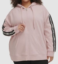 Calvin Klein Women's Pink Fleece Logo Stripe Full Zip Hoodie Sweater Plus 3X