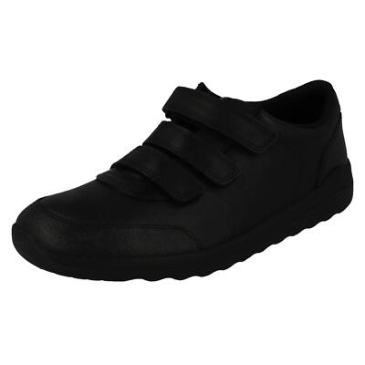 Jungen Clarks Daze Step 2 Y Schwarze Lederschuhe Mit Klettverschluss