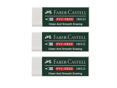 FABER-CASTELL 3x Faber‑Castell Radierer 7081 N weiß PVC‑frei für Bleistift Schule Büro Set