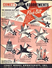 1954 PAPER AD Comet Scale Model Airplane Sling Launch Carrom Board Game