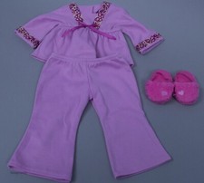 American Girl Doll Julie's 2 Pajamas PJ Pink Long Sleeve Shirt Pants  Slippers