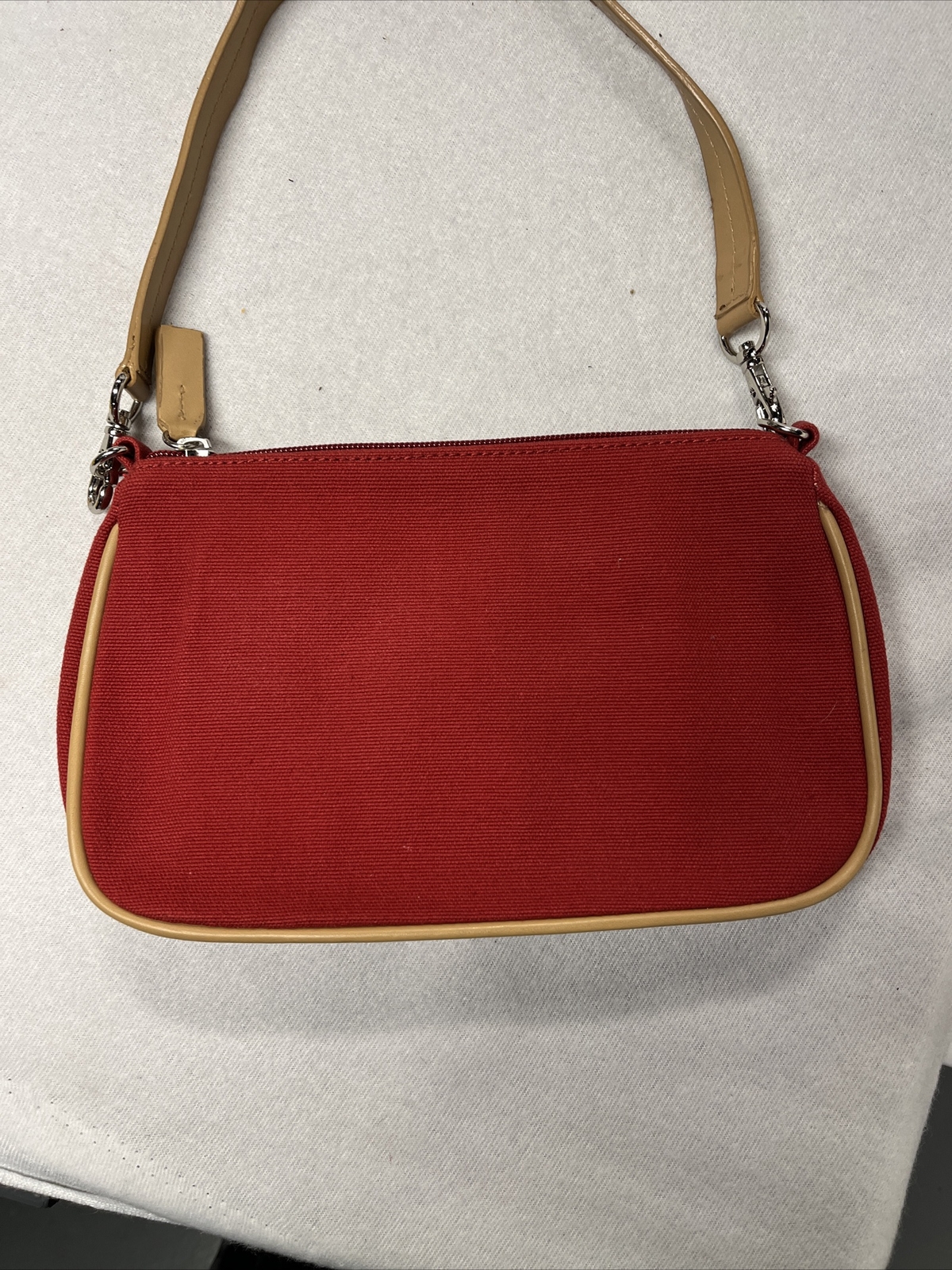 etienne aigner small red canvas purse, 5.5” x 9”, removable strap eBay