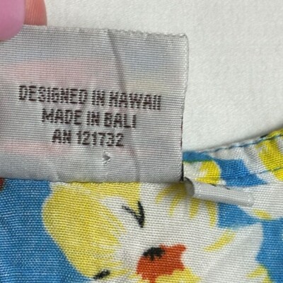 Makai Beach Blue Orange Floral Hawaiian Babydoll Dress MEDIUM