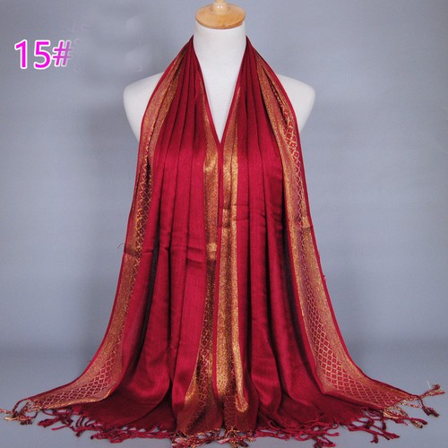 Muslim Women Stripe Glitter Long Scarf Islamic Tassel Turban Shawl Scarves Stole - Picture 45 of 54