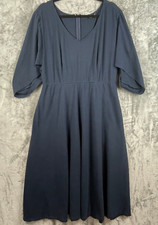 ESHAKTI Midi Dress Large / XL Blue Full Skirt Pockets Cotton Spandex Minimalist