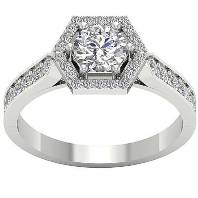 Solitaire Halo Engagement Ring VS F 1.50 Carat Lab Grown Diamond 14K White Gold