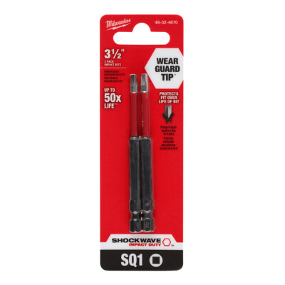 Milwaukee 48-32-4670 SHOCKWAVE Impact Duty 3-1/2 SQ1 Bit 2PK