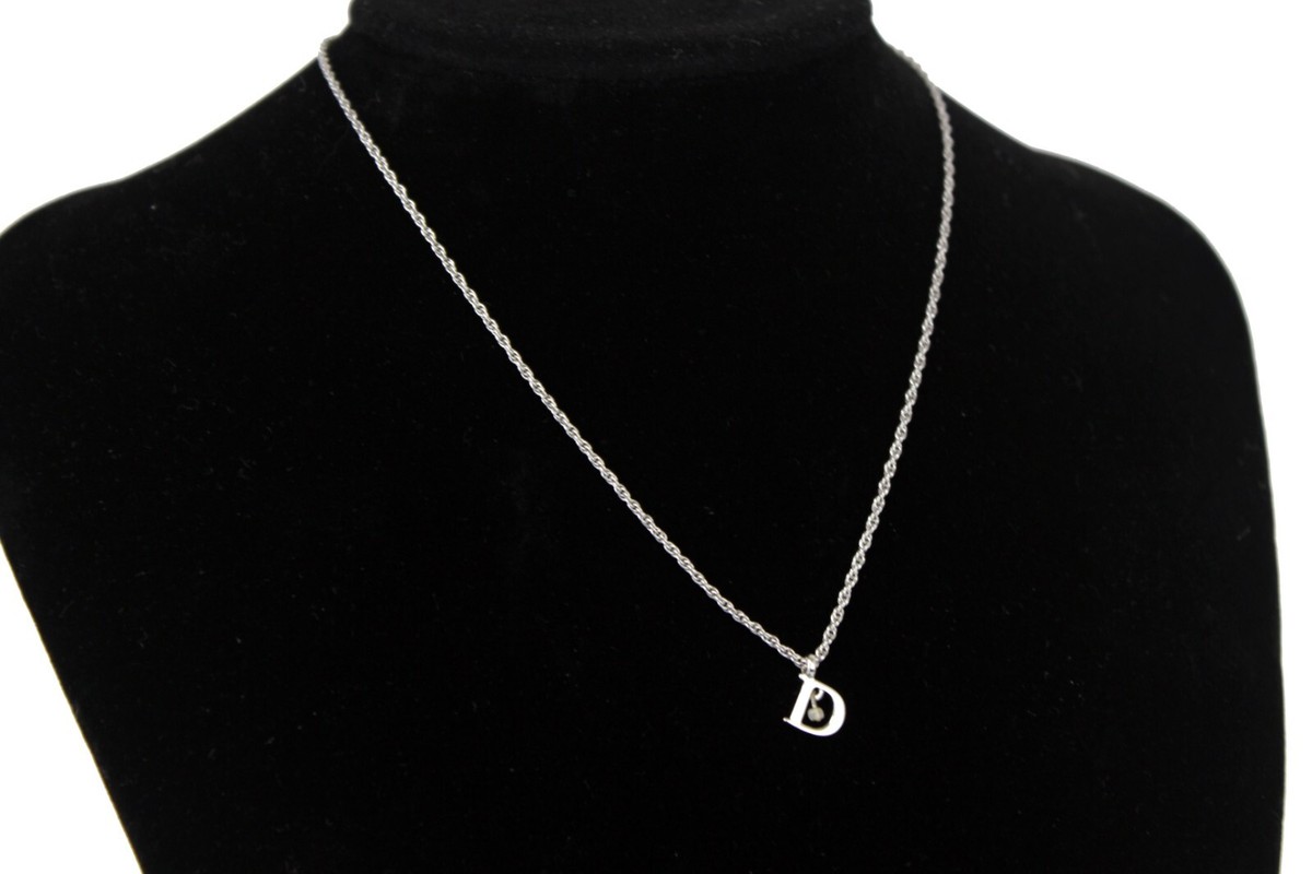 Christian Dior CD Silver Metal Necklace Chain w/ D Ornament