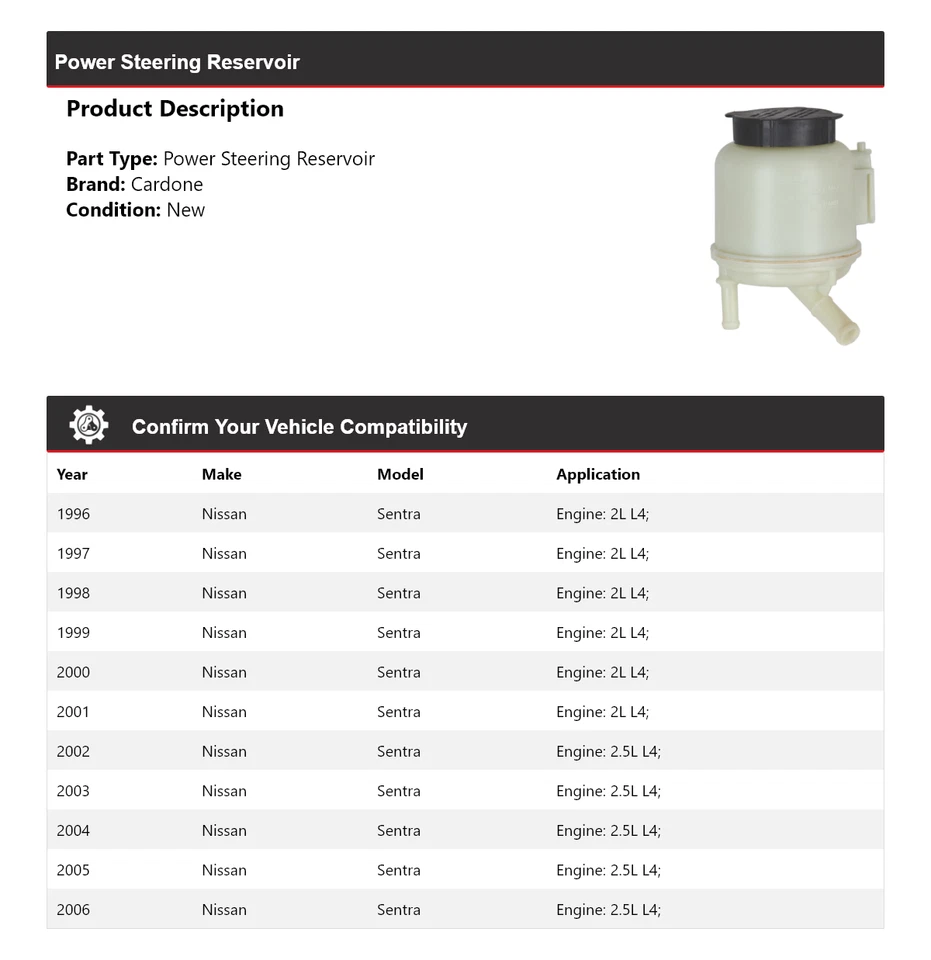 Depósito de dirección asistida Cardone para Nissan Sentra 1996-2006 1997 1998 1999 2000 Foto 2 de 4