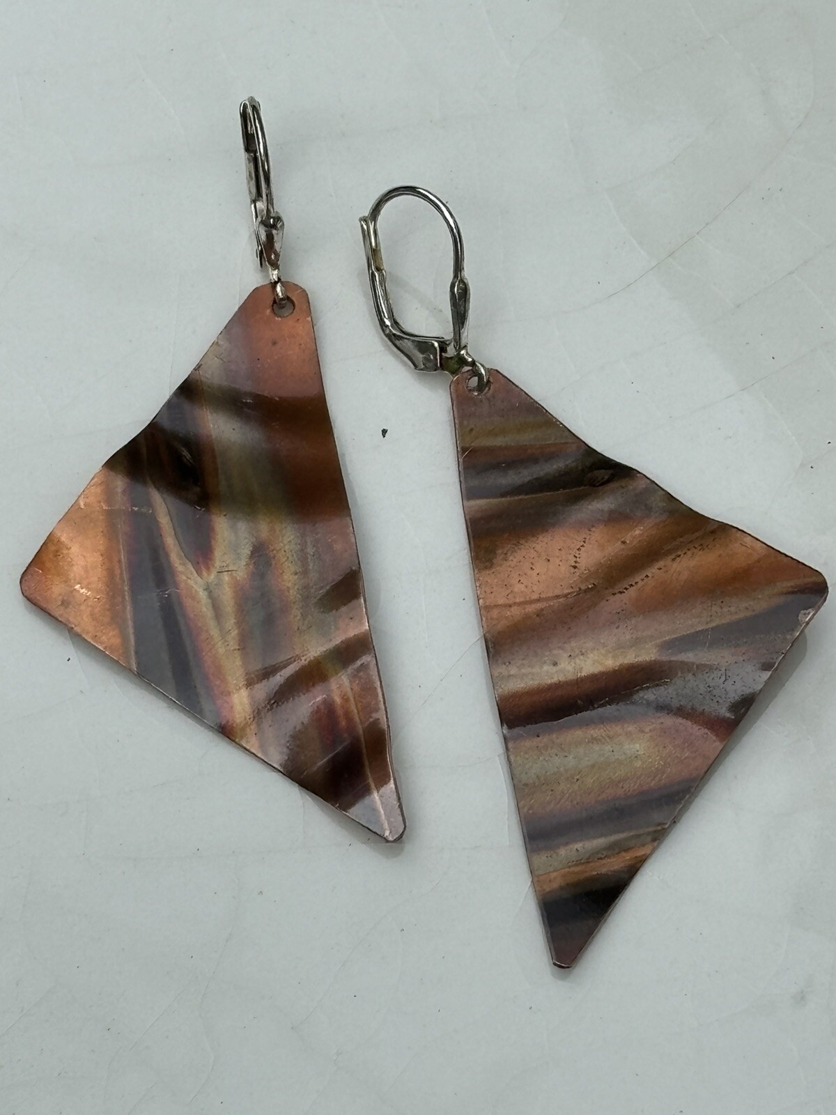 Modernist Oxidized Copper Triangular Pierced Earr… - image 6
