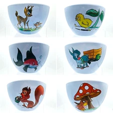 Vintage Kitschy Rosti Mepal Set of 6 Childrens Melamine Bowls w/Disney ish HTF
